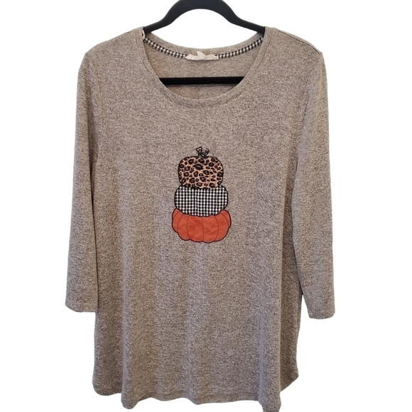 Alchemy Thread Large Stretchy Pumpkin Patchwork Loose Fit Sweater - Picture 1 of 8